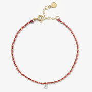 Auric - 18ct gold, 'Love' Pink & Garnet woven chain diamond bracelet
