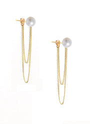 POPPY FINCH - 14CT GOLD, DOUBLE CHAIN WRAP AROUND PEARL EARRINGS (PAIR)