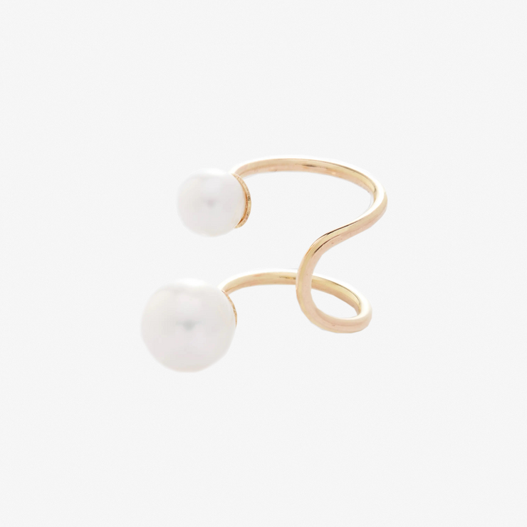 Poppy Finch 14ct yelllow gold double pearl ear cuff (single)