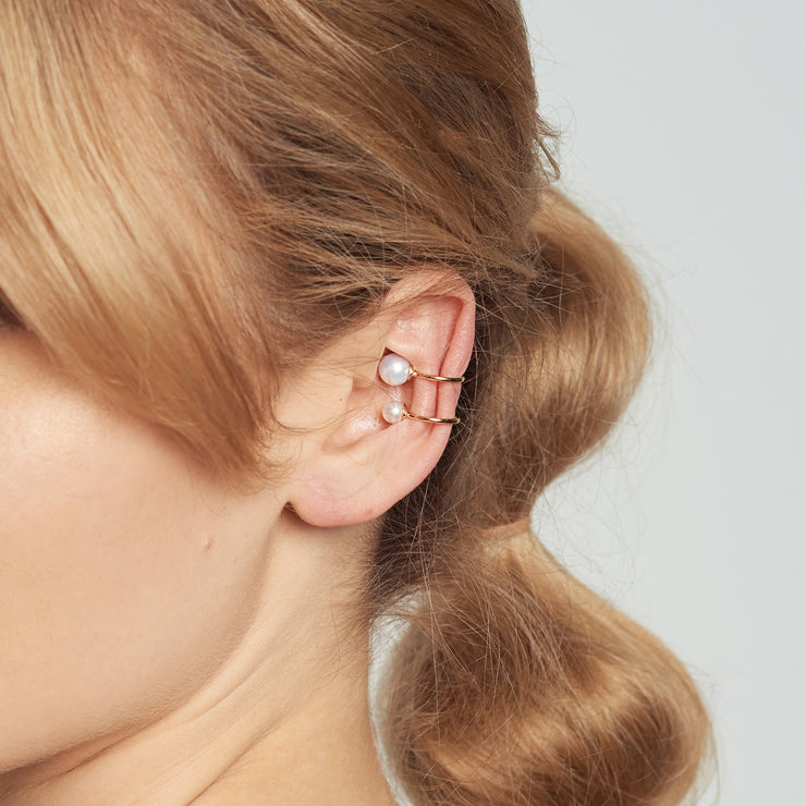 Poppy Finch 14ct yelllow gold double pearl ear cuff (single)