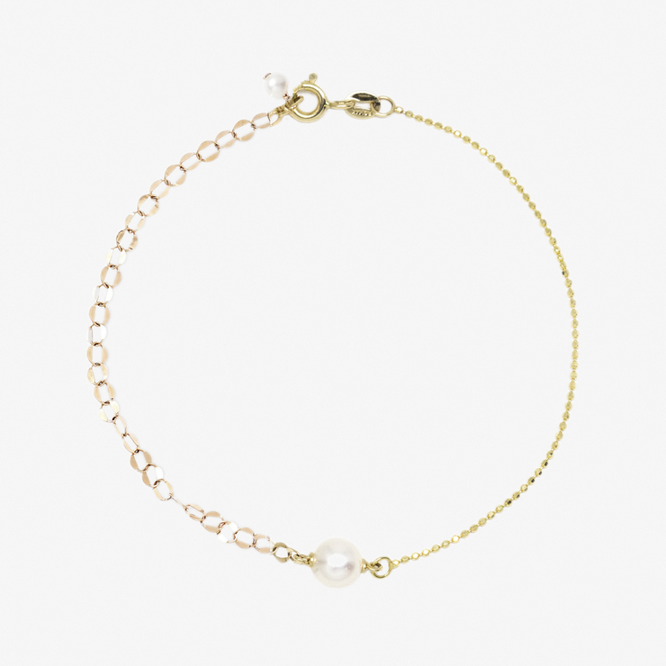 Poppy Finch 14ct yellow gold oval pearl chain bracelet