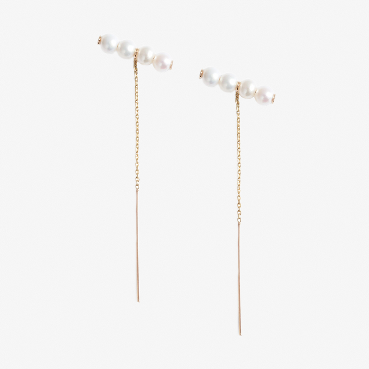 Poppy Finch 14ct yellow gold baby pearl bar threader earrings (pair)