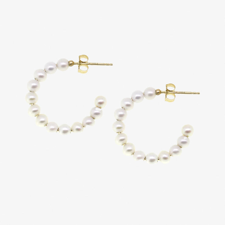 Poppy Finch 14ct yellow gold and medium baby pearl hoop (pair)