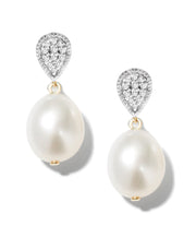 POPPY FINCH - 14CT GOLD, PAVE DIAMOND PEARL EARRINGS (PAIR)