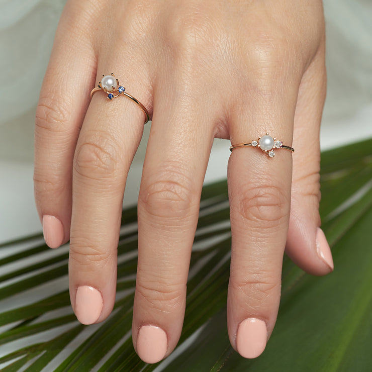 Poppy Finch 14ct yellow gold pearl and diamond cluster ring