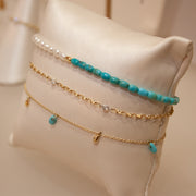 VIANNA - 18ct gold, white pearl, turquoise and gold bead bracelet