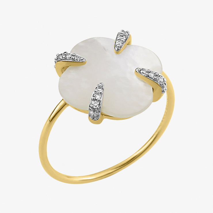 Morganne Bello 18cy yellow gold Victoria mother of pearl claw diamond ring