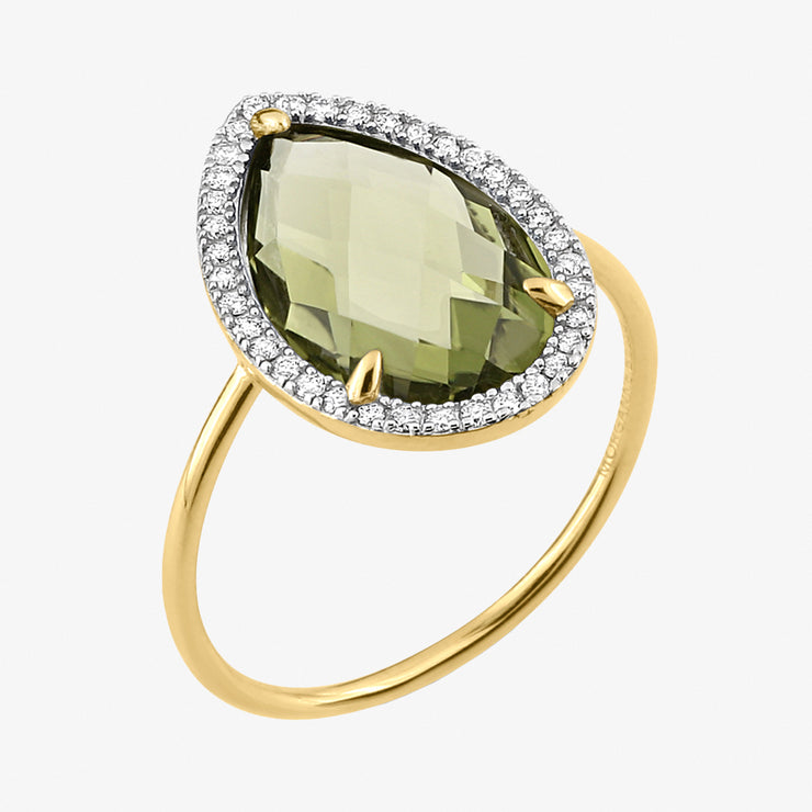 Morganne Bello 18ct yellow gold Alma pear olive quartz diamond ring