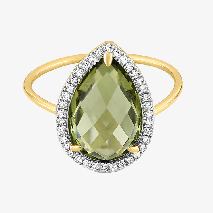 Morganne Bello 18ct yellow gold Alma pear olive quartz diamond ring