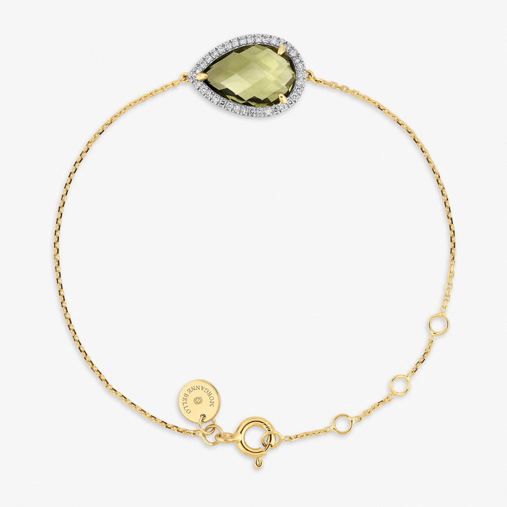 Morganne Bello 18ct yellow gold Alma pear olive quartz diamond bracelet
