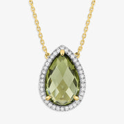 Morganne Bello 18ct yellow gold Alma pear olive quartz diamond necklace