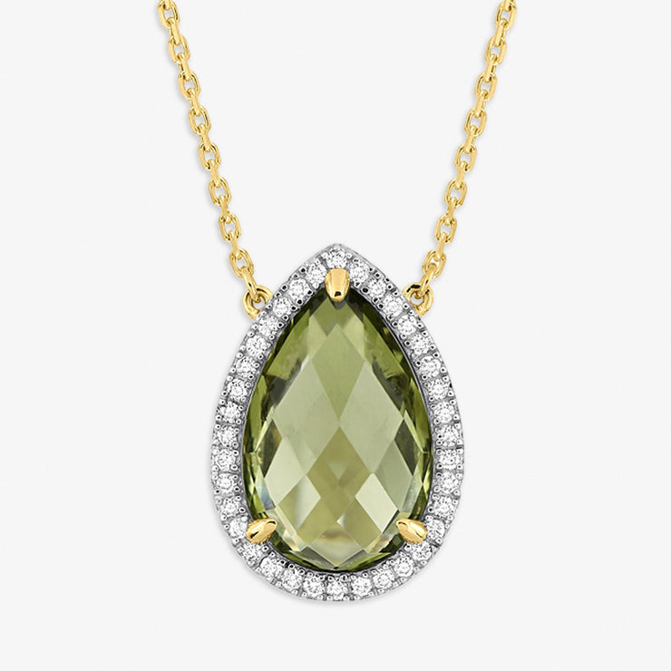 Morganne Bello 18ct yellow gold Alma pear olive quartz diamond necklace
