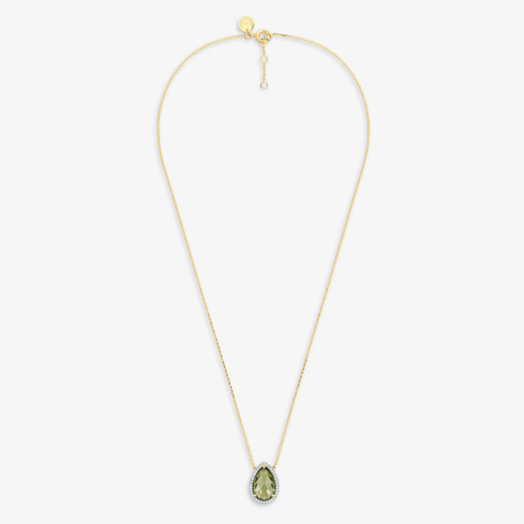 Morganne Bello 18ct yellow gold Alma pear olive quartz diamond necklace