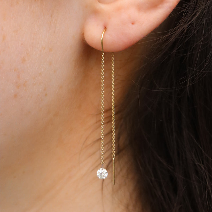 ARIA - 18ct gold, 0.23ct drilled diamond threader earrings (pair)
