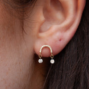The Alkemistry 18ct yellow gold pave curve top drilled drop stud (single)