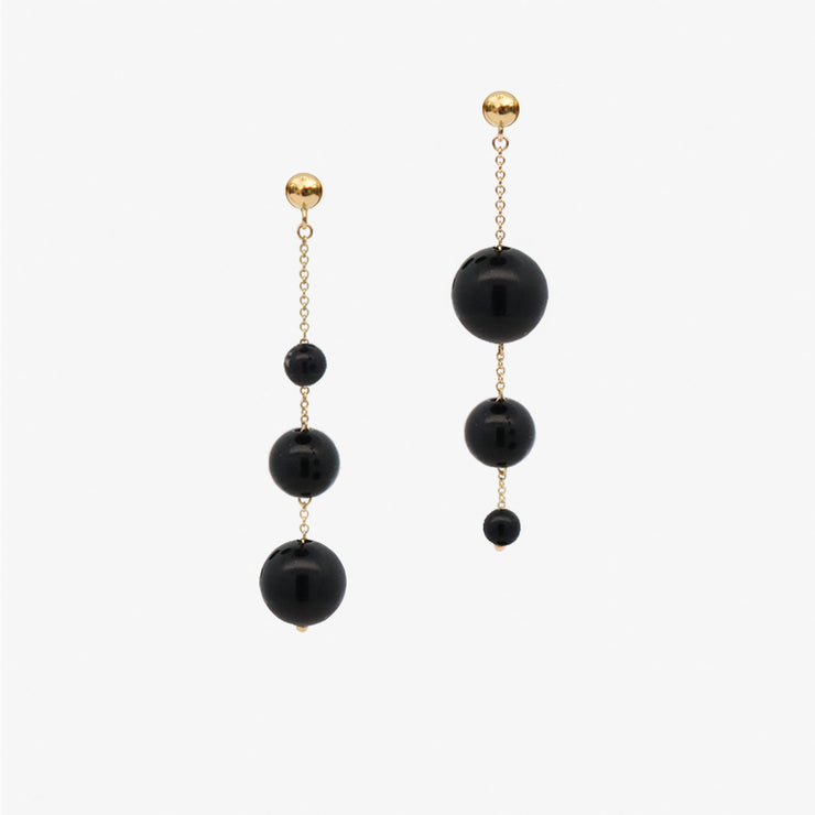 BOBA - 18ct gold, Black Onyx bead bubble drop earring (pair)