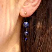 BOBA - 18ct gold, Lapis bead bubble drop earring (pair)