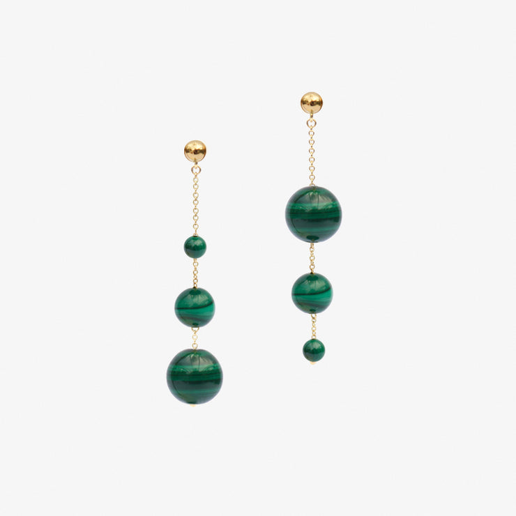BOBA - 18ct gold, Malachite bead bubble drop earring (pair)