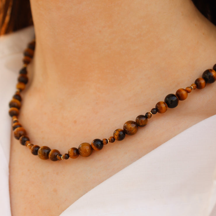 BOBA - 18ct gold, Tiger Eye bead bubble necklace