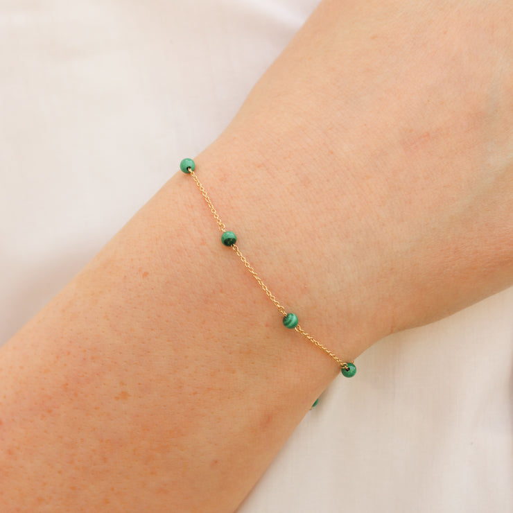 BOBA - 18ct gold, Malachite bead and chain bracelet