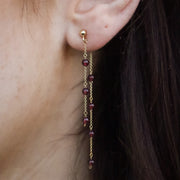 BOBA - 18ct gold, Garnet bead and chain double earring (pair)