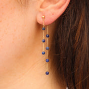 BOBA - 18ct gold, Lapis bead and chain double earring (pair)