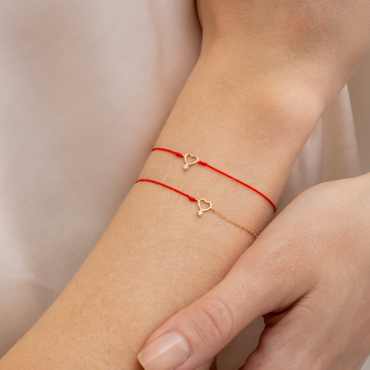 Ruifier 18ct yellow gold Scintilla Amore diamond red cord bracelet