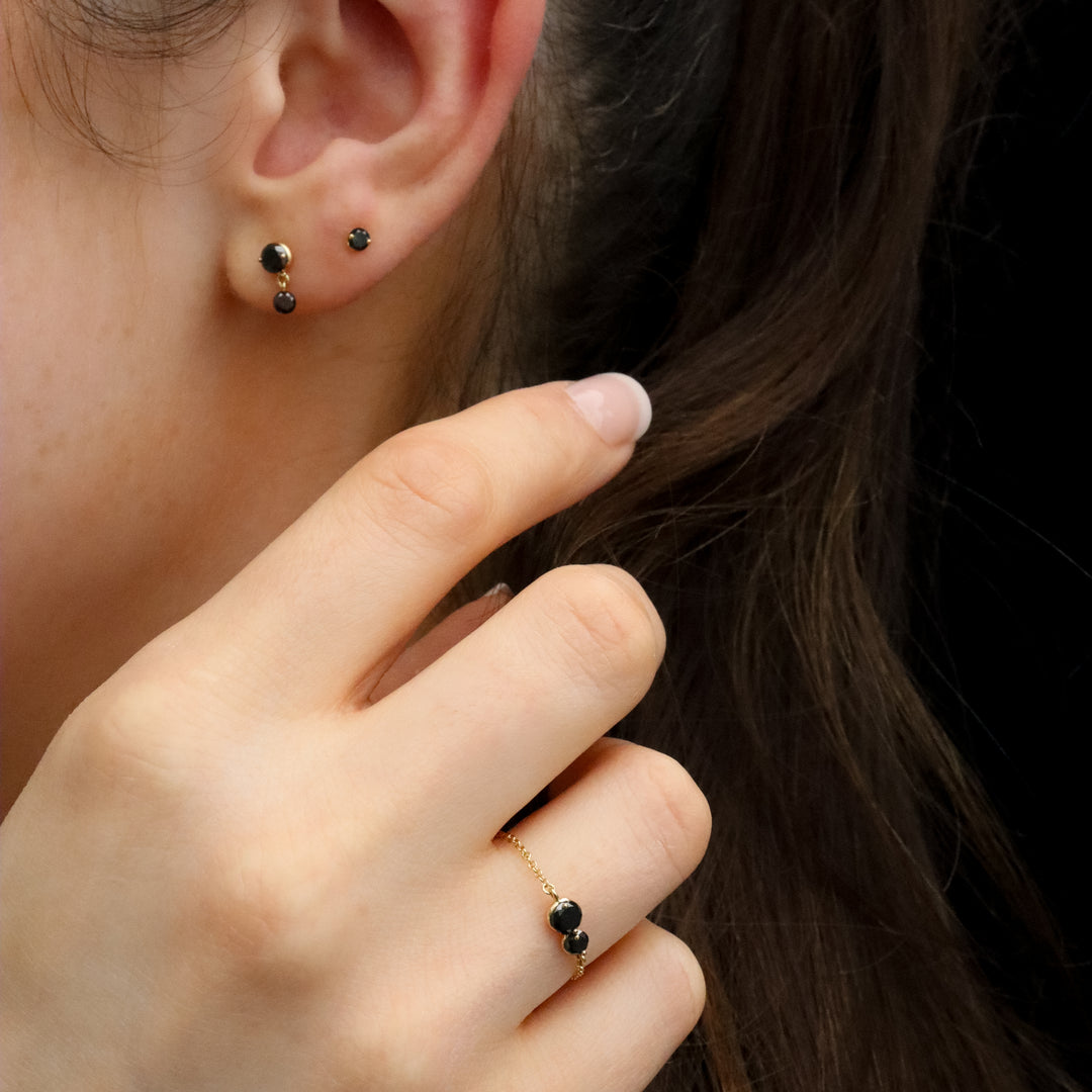 アクセサリー K18 Black Diamond Stud Earrings 6mm Black Diamond Stud Earrings in 18k Gold, Gift for Her