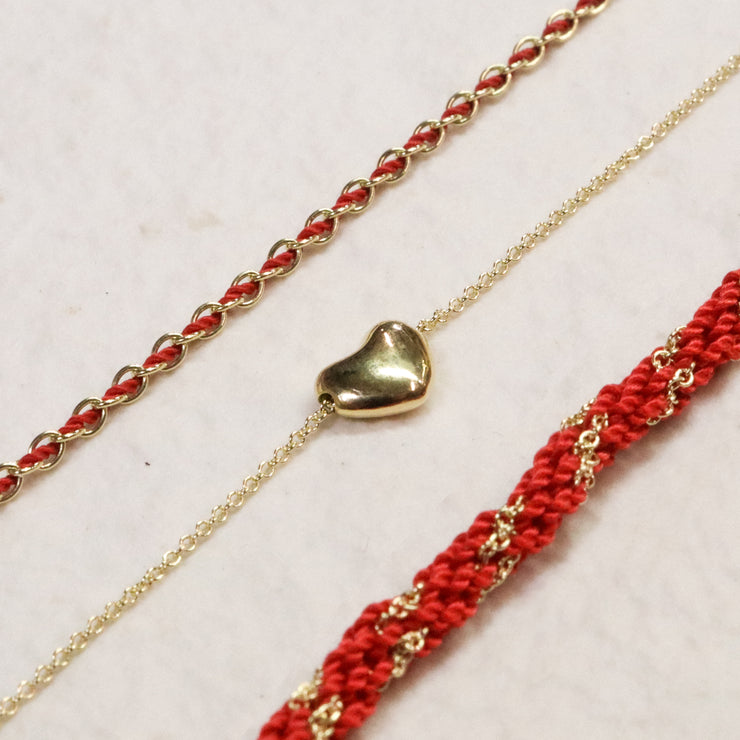 Kumachi - 18ct Gold, Red thread woven chain bracelet