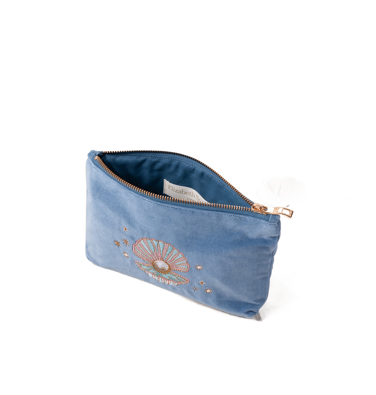 ELIZABETH SCARLETT PEARL SHELL MINI POUCH POUCH DUSKY BLUE