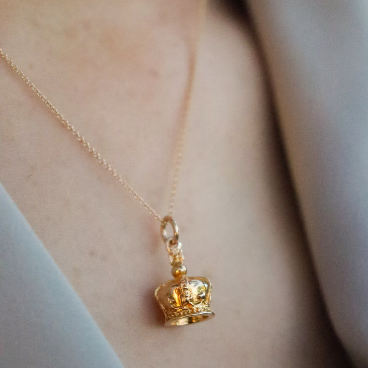 VINTAGE - 18ct gold, English crown charm necklace circa 1960&