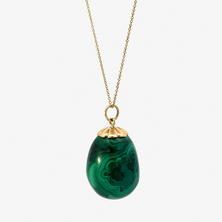 VINTAGE - 9ct gold, Malachite Egg Necklace