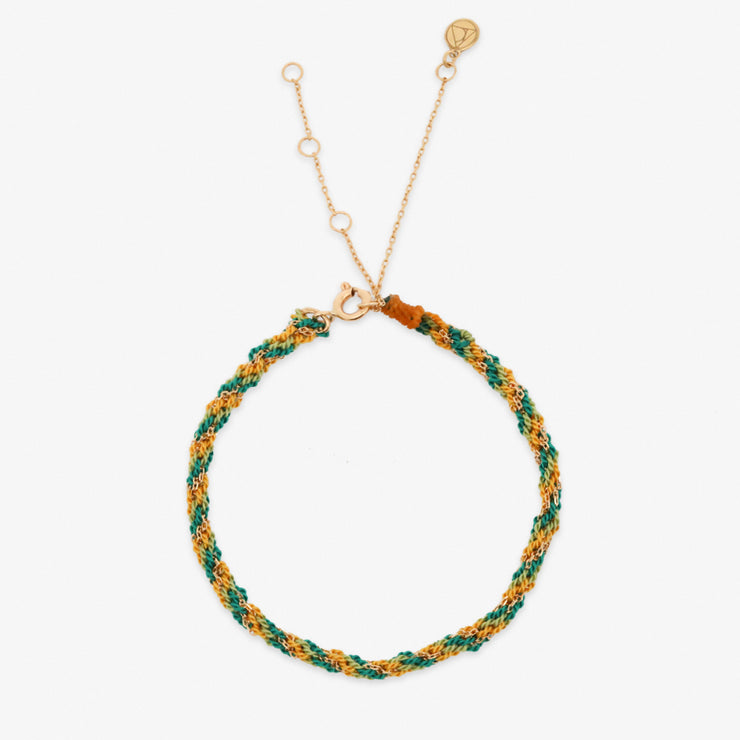 Kumachi - 18ct Gold, Green mix woven chain bracelet