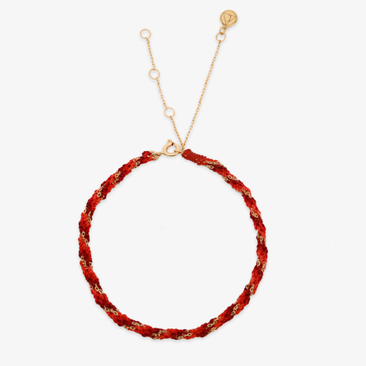 Kumachi - 18ct Gold, Red mix woven chain bracelet
