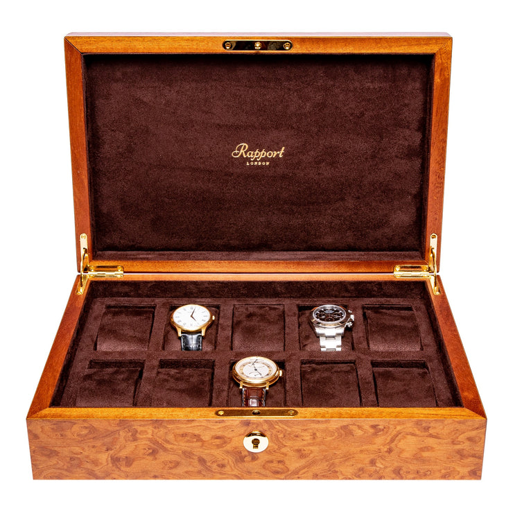 RAPPORT HERITAGE 10 WATCH BOX BURR WALNUT