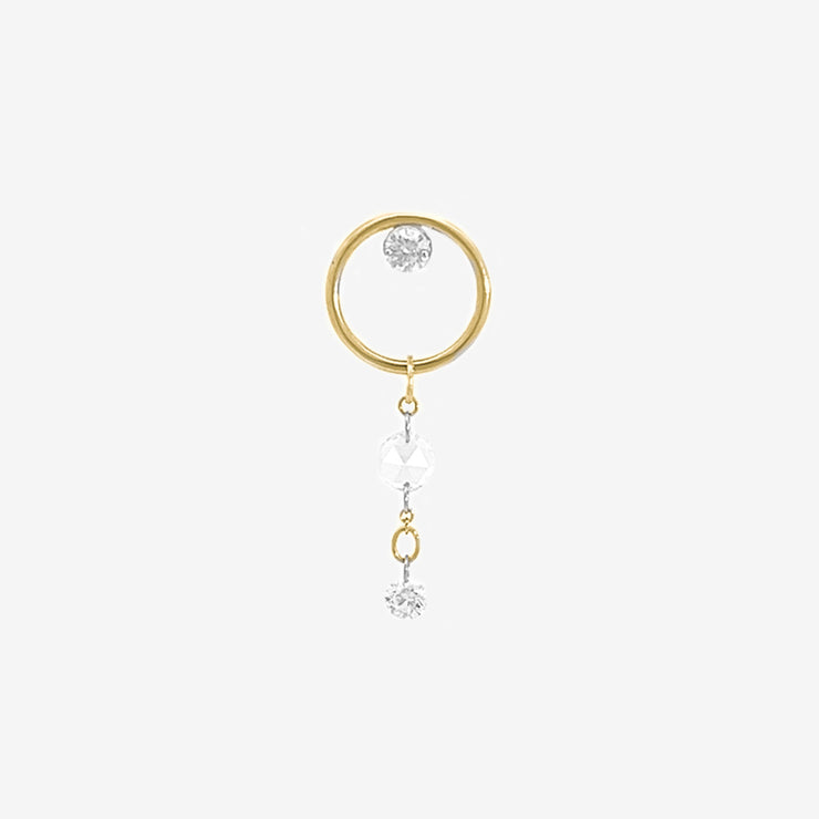 SUNCATCHER - 18ct gold, double diamond drop earring (single)