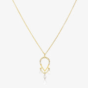 SUNCATCHER - 18CT GOLD, PAVE PEAR TRIPLE PEAR & ROUND DROP NECKLACE