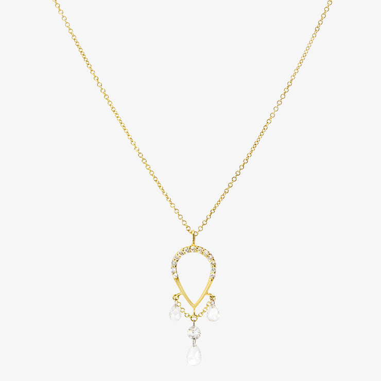 SUNCATCHER - 18CT GOLD, PAVE PEAR TRIPLE PEAR & ROUND DROP NECKLACE