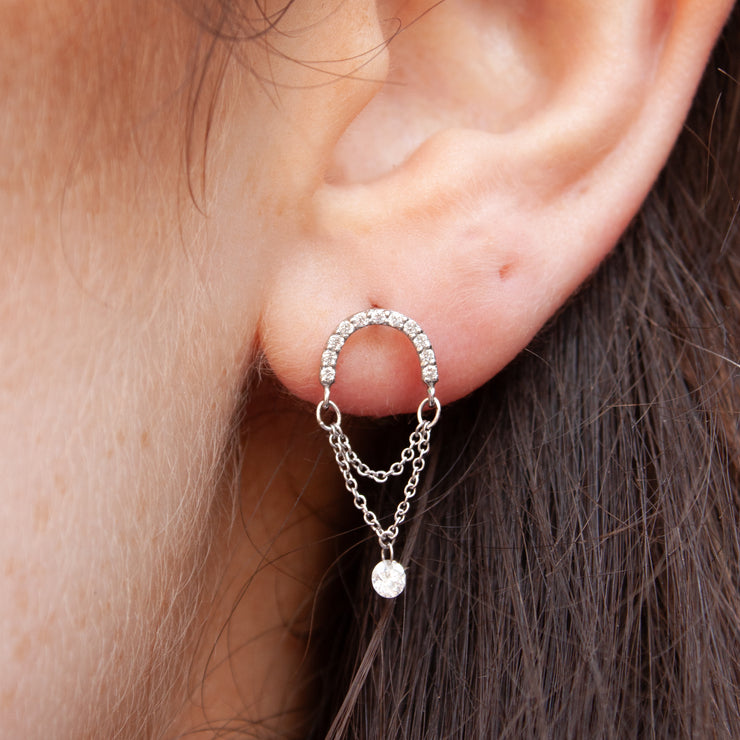 SUNCATCHER - 18ct gold, double chain diamond drop earring (single)