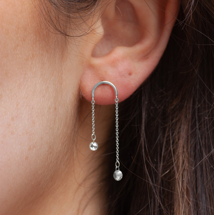 SUNCATCHER - 18ct gold,  asymmetric double diamond drop earring (single)