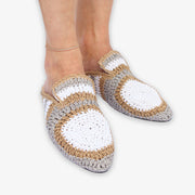Auric - Grey, White & Beige, Woven raffia leather slippers
