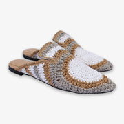 Auric - Grey, White & Beige, Woven raffia leather slippers