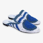 Auric - Navy, Blue & White, Woven raffia leather slippers
