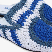 Auric - Navy, Blue & White, Woven raffia leather slippers