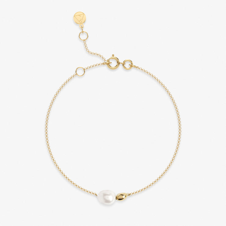 VIANNA - 18ct gold, single pearl and gold bead chain bracelet