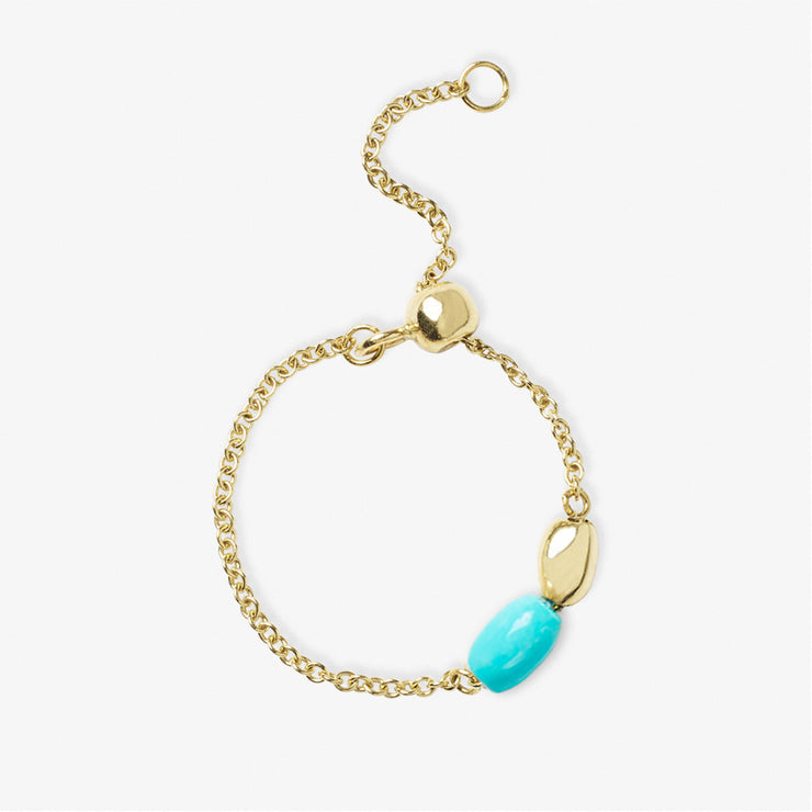 VIANNA - 18ct gold, turquoise and gold bead chain ring