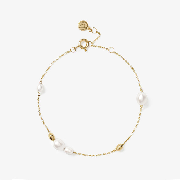 VIANNA - 18ct gold, white pearl and gold bead chain bracelet