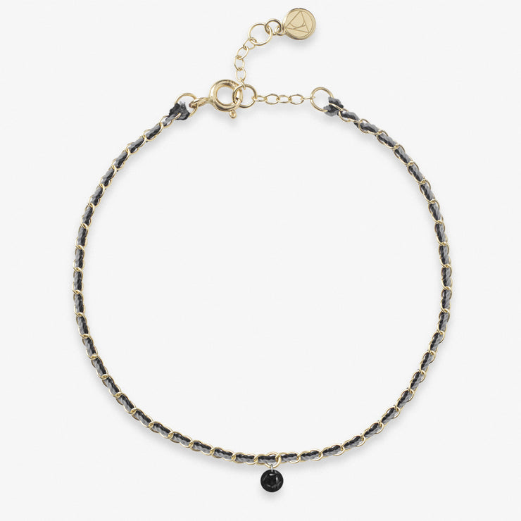 Auric - 18ct gold, Black & Grey woven chain black diamond bracelet