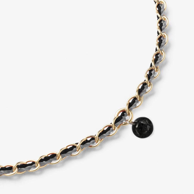 Auric - 18ct gold, Black & Grey woven chain black diamond bracelet