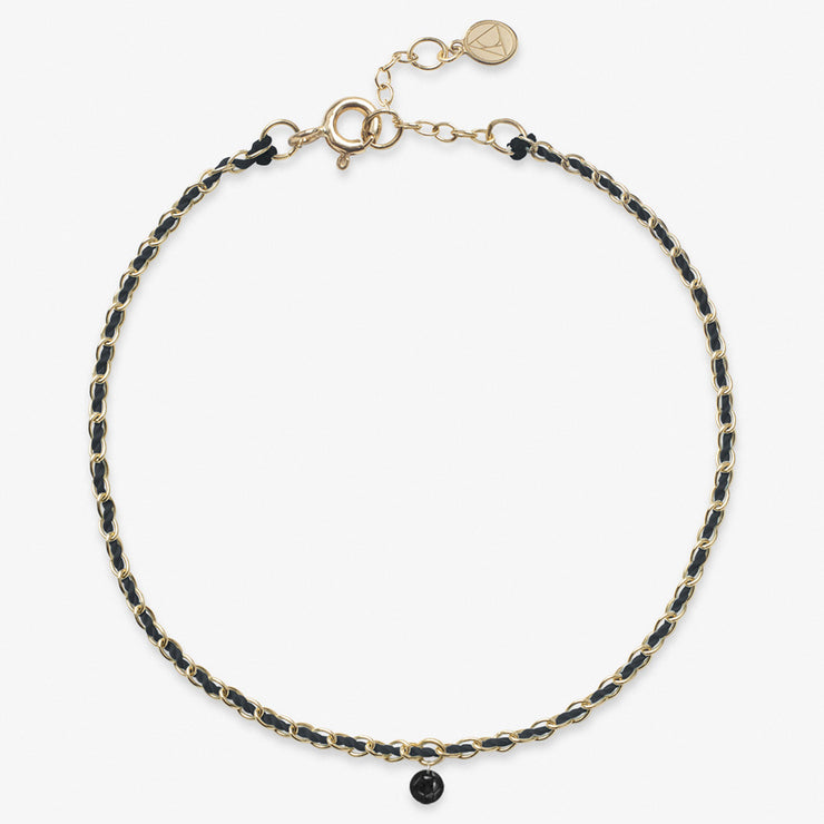 Auric - 18ct gold, Black woven chain black diamond bracelet